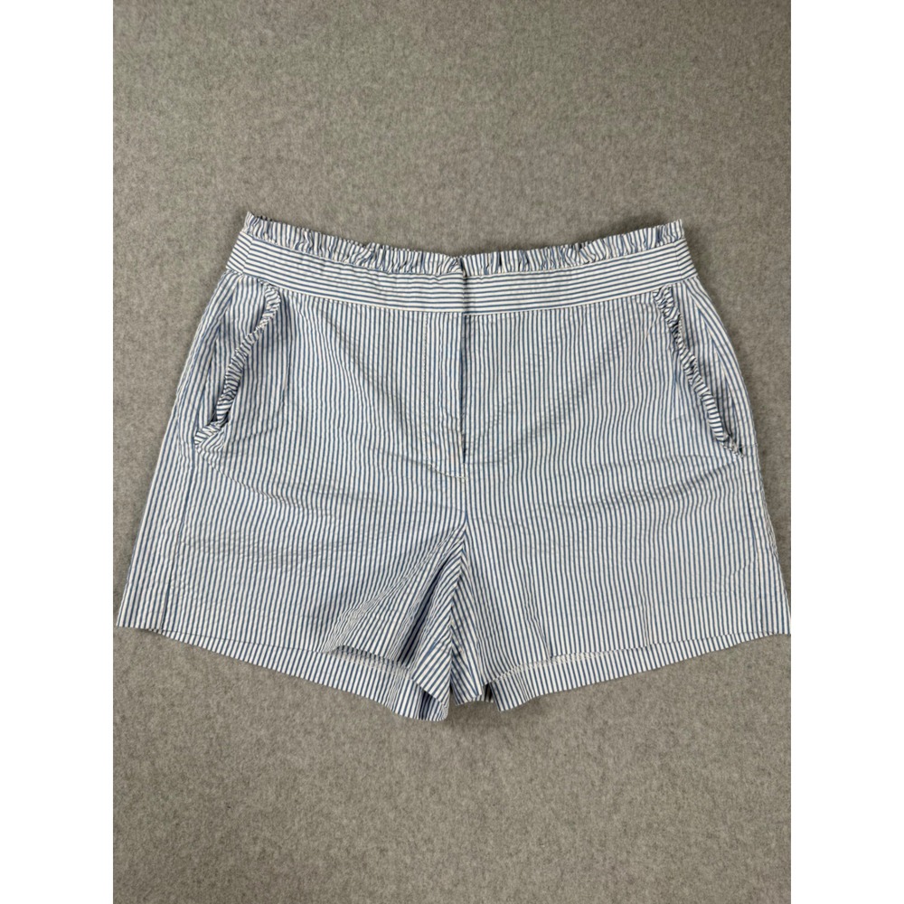 J.Crew Seersucker Ruffle Shorts 4 Blue White Striped Preppy Coastal Aesthetic